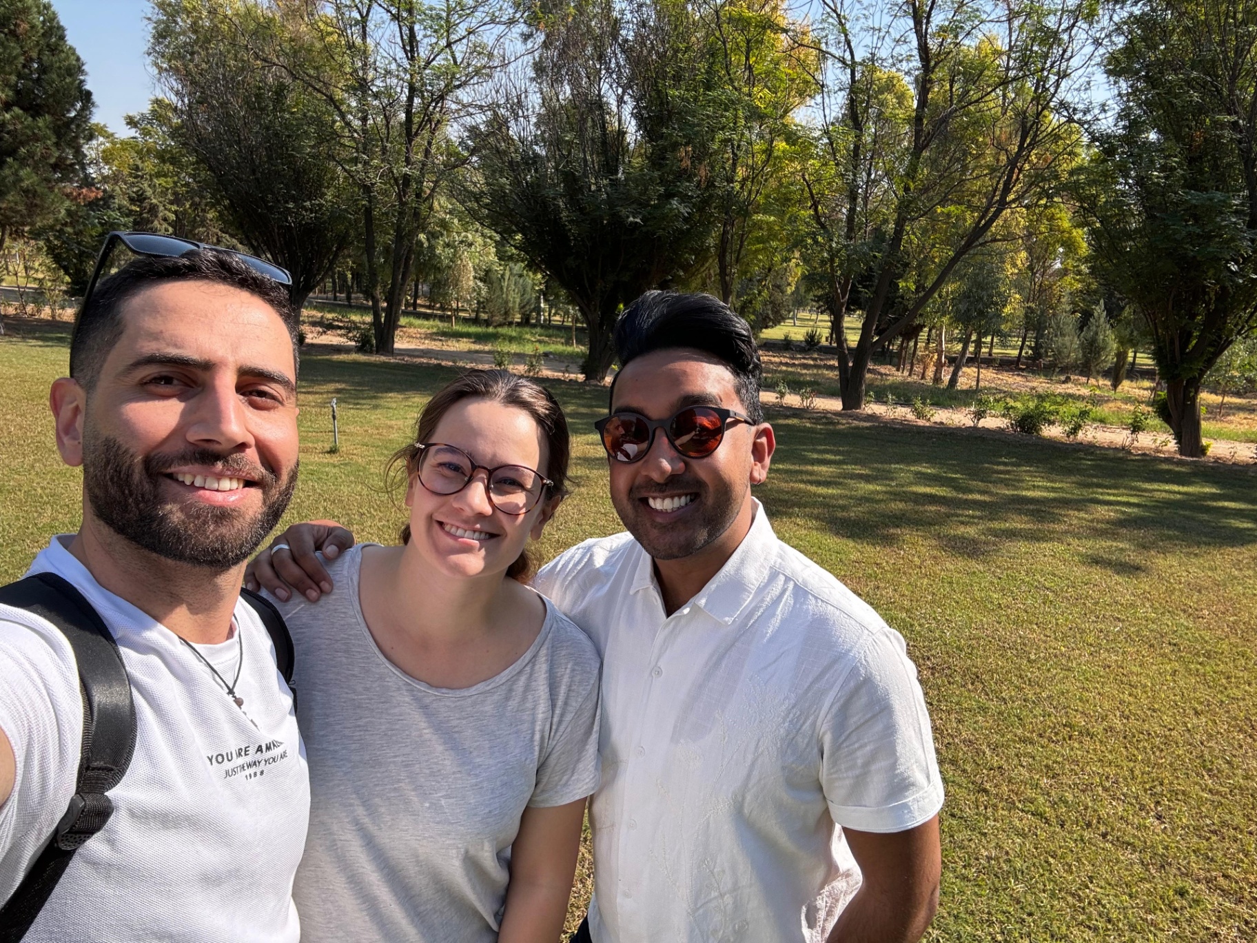 Sunny park selfie with friends