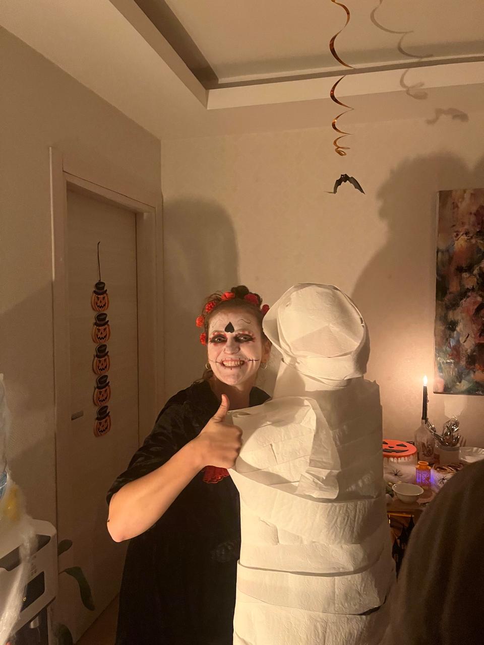 Halloween skull makeup and mummy