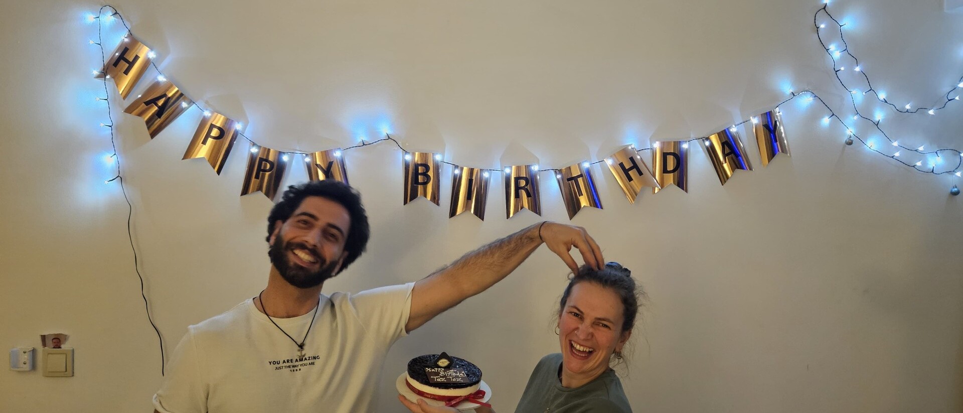Birthday banner celebration with cake